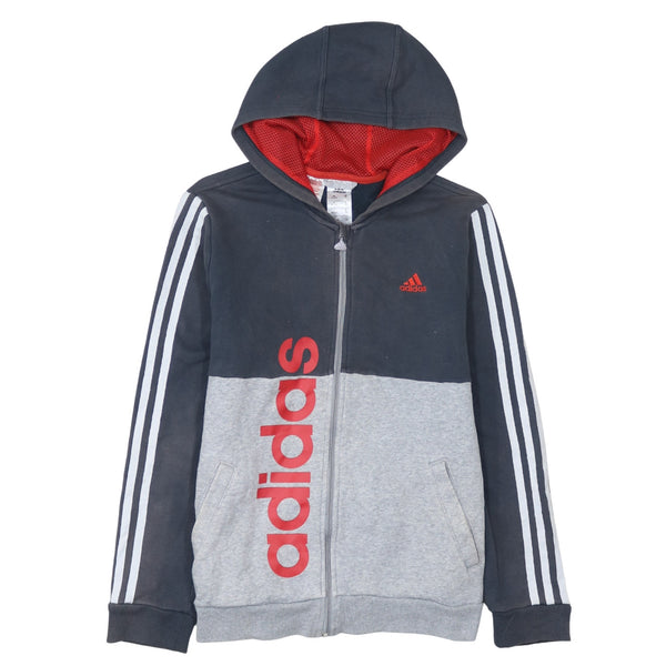 Adidas 90's Striped Sleeve Full Zip Up Hoodie Large Black