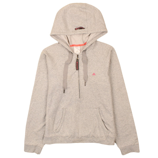 Adidas Women's Grey Half Zip Drawstring Hoodie Medium Pink Logo