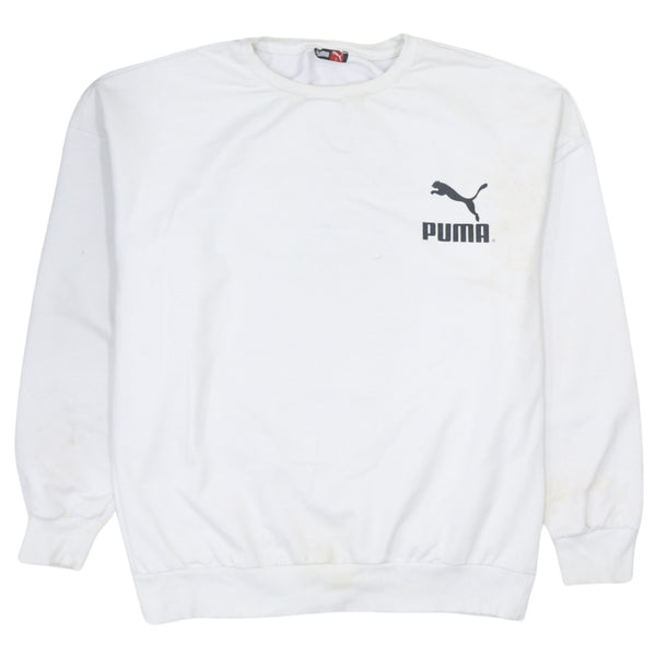 Puma Men's 90s Vintage White Crew Neck Sweatshirt Large Cotton