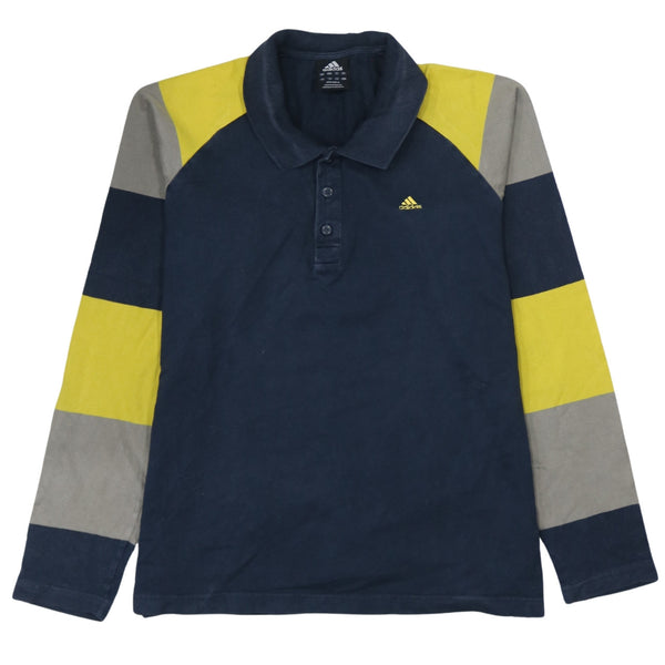 Adidas 90's Long Sleeve Quarter Button Polo Shirt XLarge Navy Blue