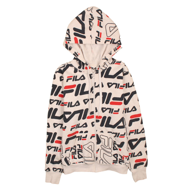 Fila 90's White Spellout Zip Hoodie Vintage Medium Retro Style