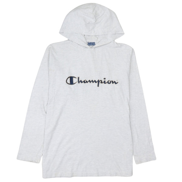 Champion 90's Spellout Pullover Hoodie Large Grey