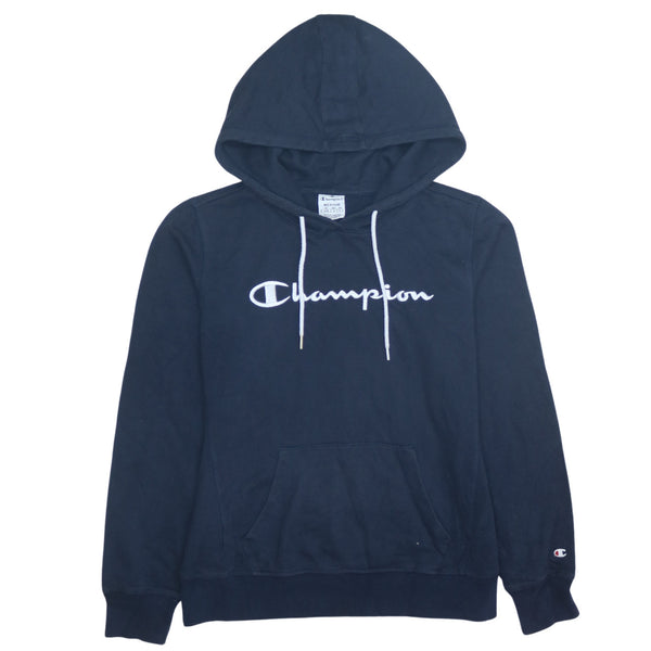 Champion Women's 90's Vintage Spellout Navy Hoodie Medium Pullover