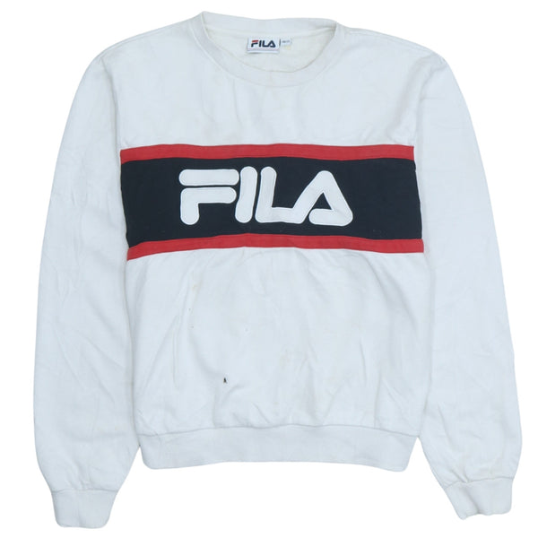 Fila 90's Vintage White Spellout Men's Medium Crew Neck Sweatshirt
