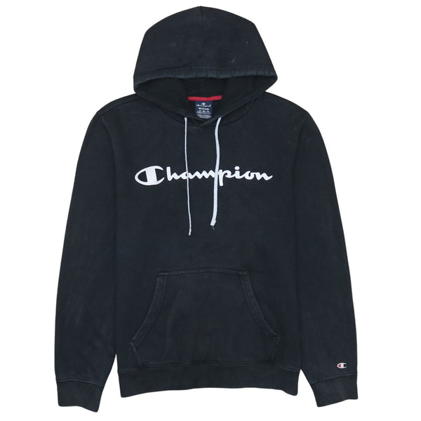 Champion 90's Vintage Spellout Pullover Hoodie Medium Black
