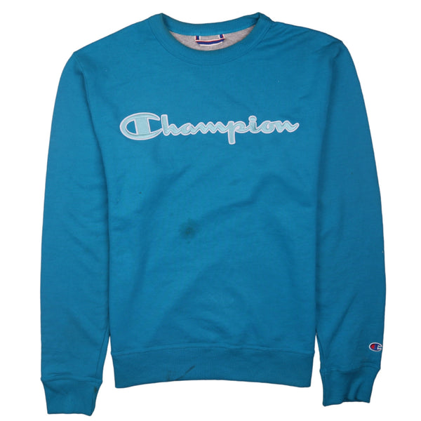 Champion 90's Spellout Crew Neck Sweatshirt Blue Small Vintage