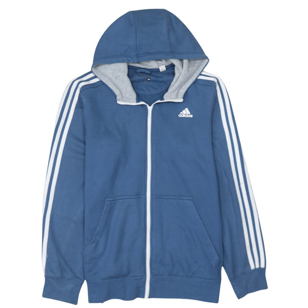 Adidas 90's Striped Sleeve Full Zip Up Hoodie Large Blue