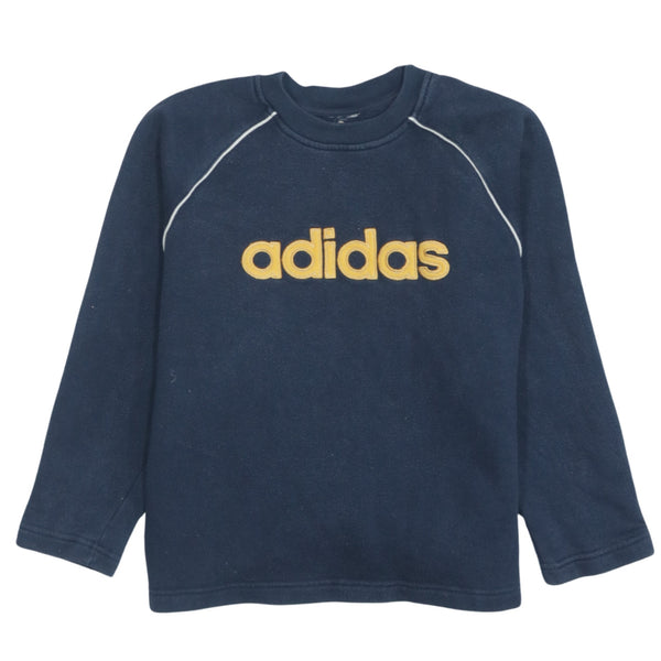Adidas 90's Vintage Spellout Crew Neck Sweatshirt Small Navy Blue