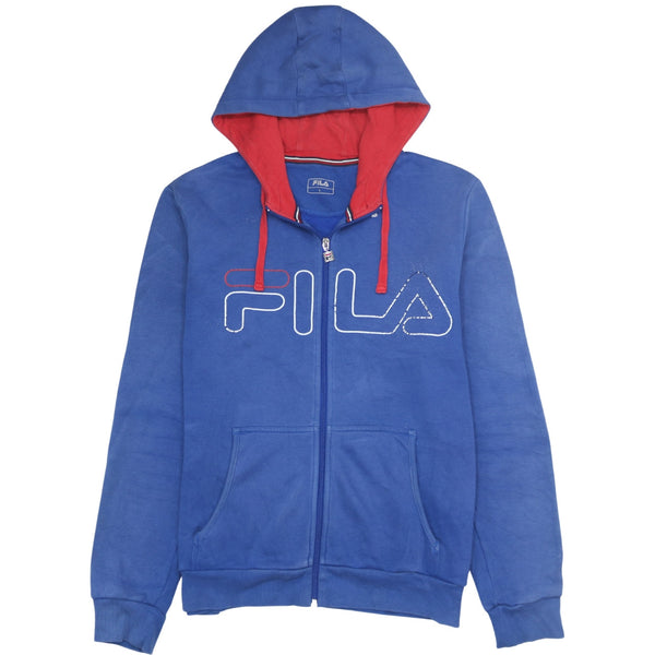 Fila 90's Spellout Full Zip Up Hoodie Large Blue