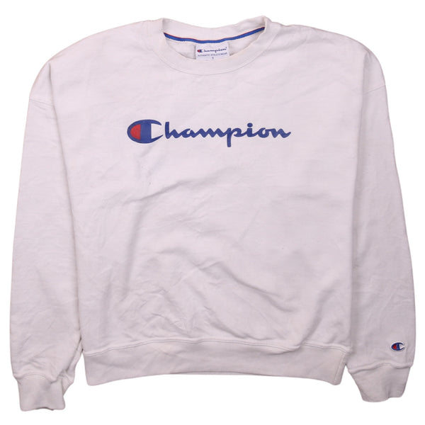 Vintage Champion 90s Spellout Sweatshirt Small White Crew Neck Mens