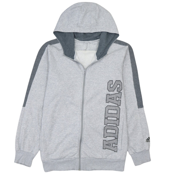 Adidas Grey 90's Spellout Full Zip Up Hoodie Medium Vintage