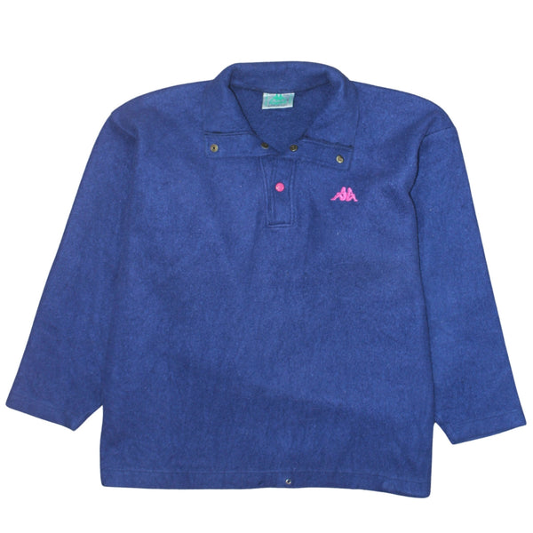 Kappa 90's Hiking Warm Quarter Button Fleece Jumper Large  Navy Blue