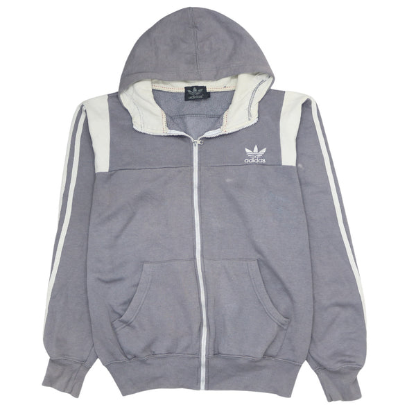 Adidas Vintage 90's Large Grey Full Zip Hoodie with Drawstring Pockets