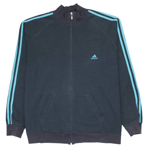 Adidas Vintage 90's Striped Sleeve Full Zip Sweatshirt XXL Black