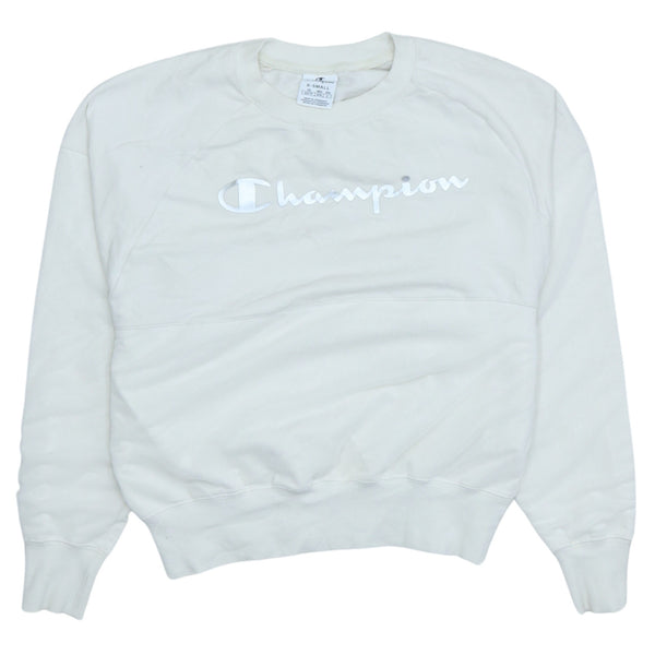 Champion 90's Beige Cream Spellout Crew Neck Vintage Sweatshirt XS