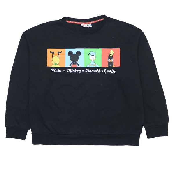 90's Disney Pluto, Mickey, Donald Crew Neck Sweatshirt XL Black Cotton