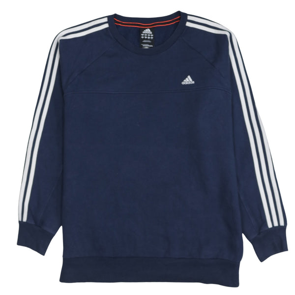 Adidas 90's Striped Sleeve Crew Neck Sweatshirt Large Navy Blue