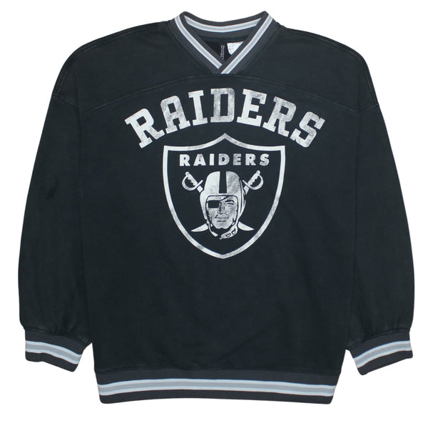 NFL 90's Raiders V Neck Sweatshirt Small Black