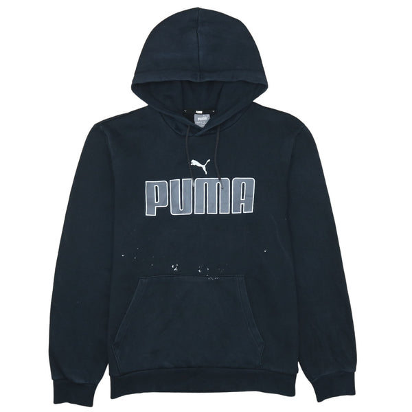 Puma Men's 90s Black Spellout Pullover Hoodie Medium - Vintage Style