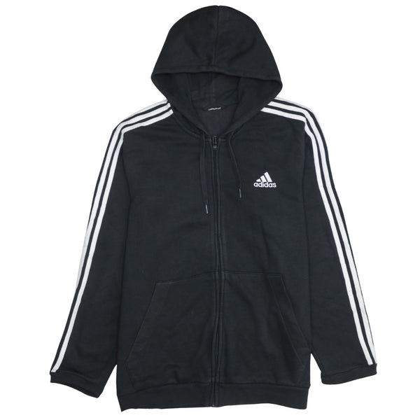 Adidas 90's Striped Sleeve Full Zip Up Hoodie Large  Black