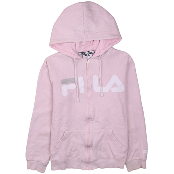 Fila 90's Pink Spellout Full Zip Up Hoodie Med Vintage Retro Classic