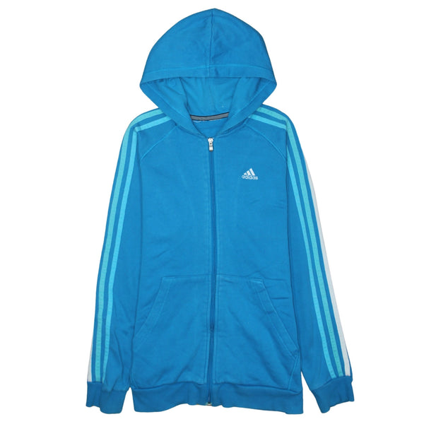 Adidas 90's Striped Sleeve Full Zip Up Hoodie Small  Blue