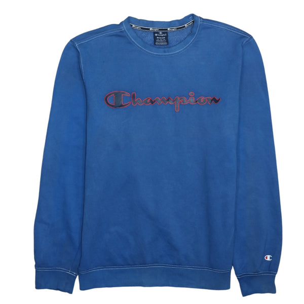 Champion 90's Spellout Crew Neck Sweatshirt Medium Blue
