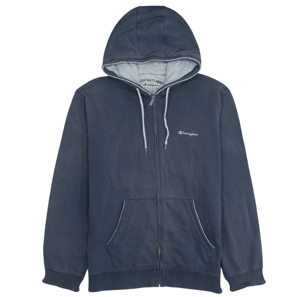 Champion 90s Navy Blue Full Zip Hoodie XLarge, Vintage Drawstring Pockets