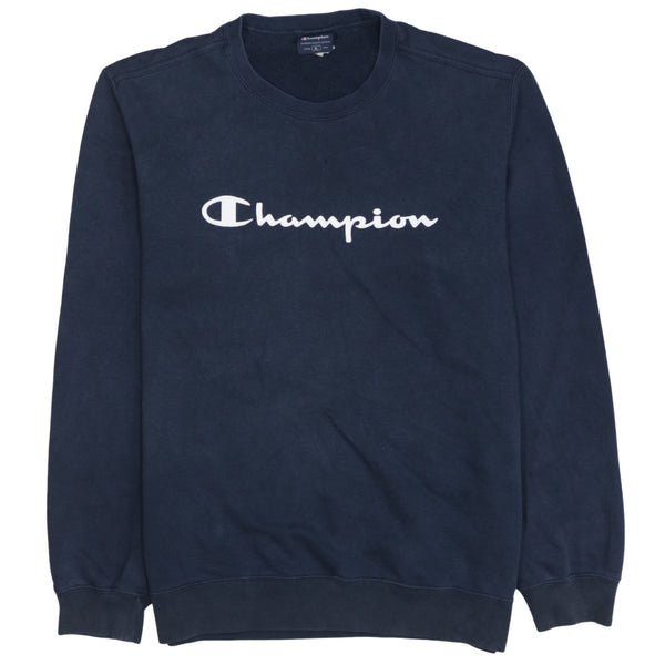 Champion 90's Spellout Crew Neck Sweatshirt XLarge Navy Blue