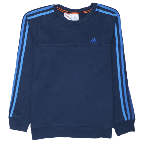 Adidas Vintage 90's Navy Blue Striped Sleeve Crew Neck Sweatshirt Large