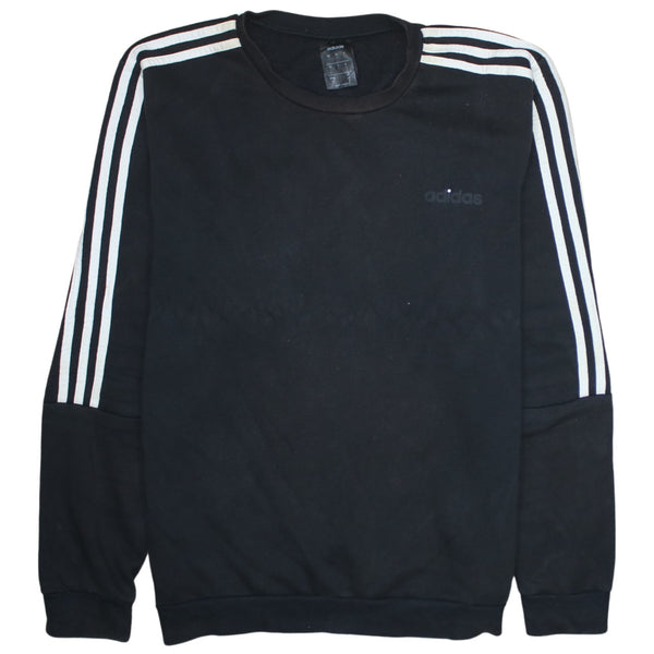 Adidas 90's Striped Sleeve Crew Neck Sweatshirt Large Black