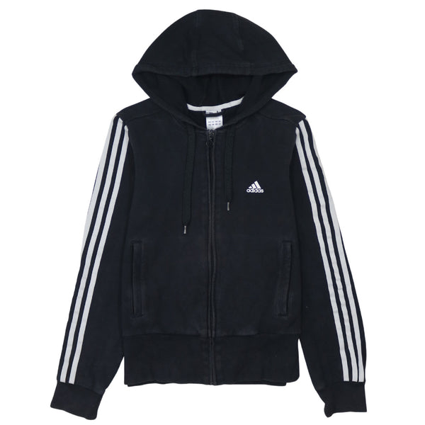 Adidas Vintage 90's Striped Sleeve Hoodie Black Full Zip Women's Small