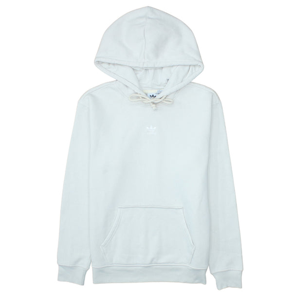 Adidas White Hoodie Women’s Medium Embroidered Trefoil Logo Front Pocket Pullover Sweatshirt