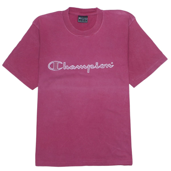 Champion Pink 90s Spellout Short Sleeve Cotton T Shirt Size Small