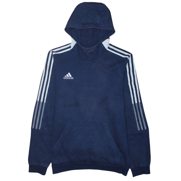 Adidas 90's Striped Sleeve Pullover Hoodie Medium Navy Blue
