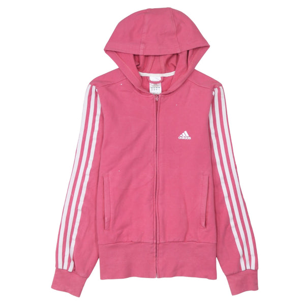 Adidas 90's Striped Sleeve Full Zip Up Hoodie Small Pink