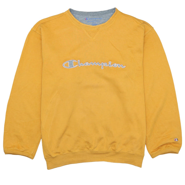 Champion 90's Yellow Spellout Crew Neck Sweatshirt XL Cotton