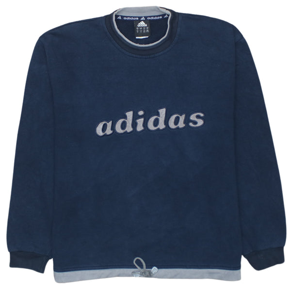 Adidas 90's Vintage Spellout Crew Neck Sweatshirt Medium Navy Blue