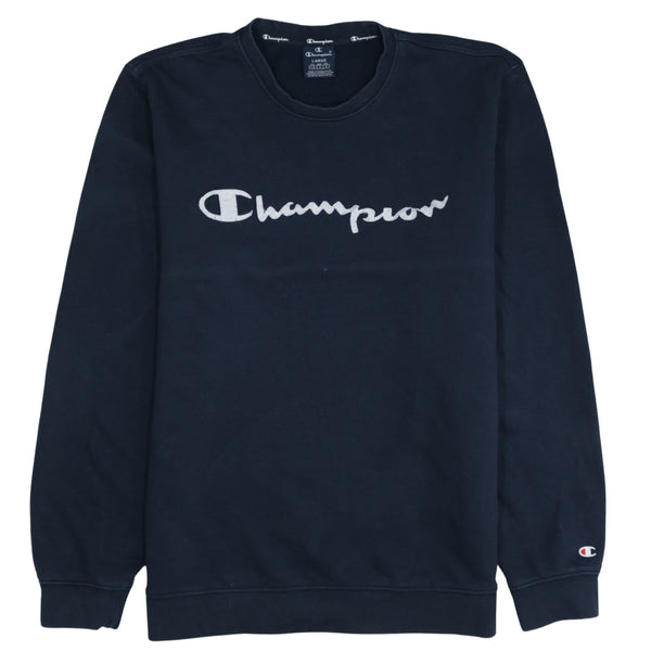 Champion 90's Spellout Crew Neck Navy Blue Sweatshirt Large