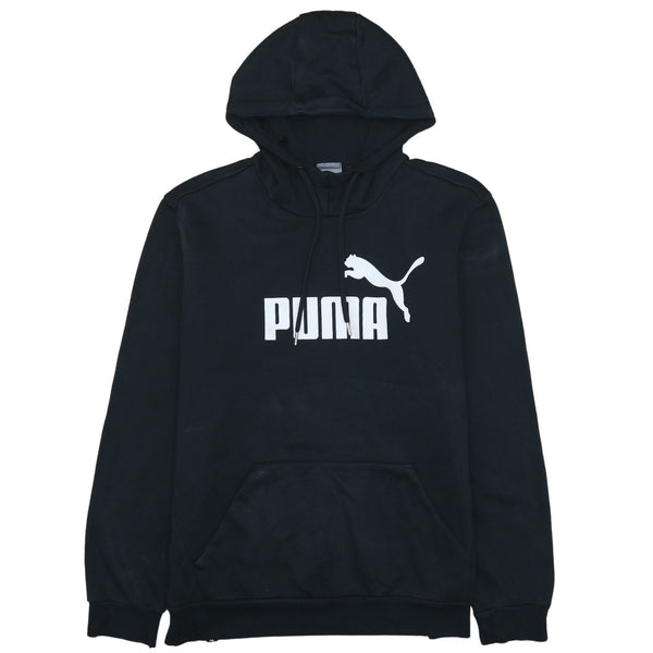 Vintage 90's Puma Spellout Pullover Hoodie Large Black Cotton