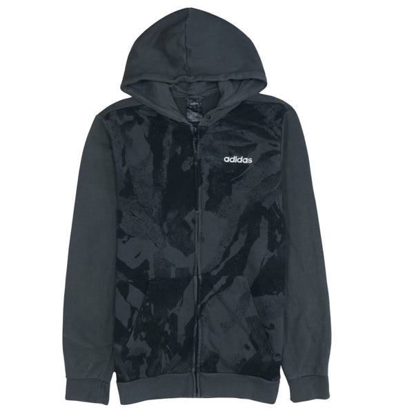 Adidas 90s Black Full Zip Hoodie Drawstring Pockets Medium