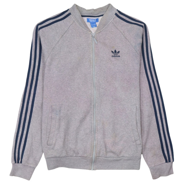 Adidas 90's Striped Sleeve Full Zip Up Sweatshirt Large Grey