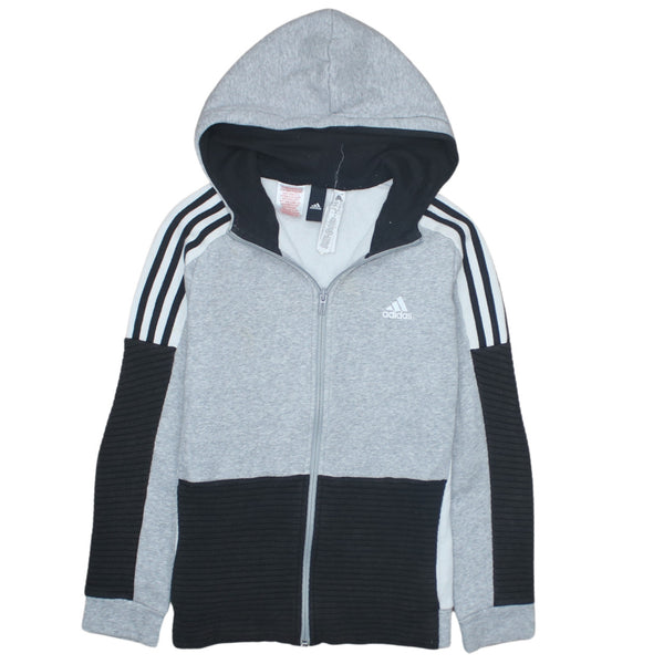 Adidas 90's Striped Sleeve Full Zip Up Hoodie Large Grey