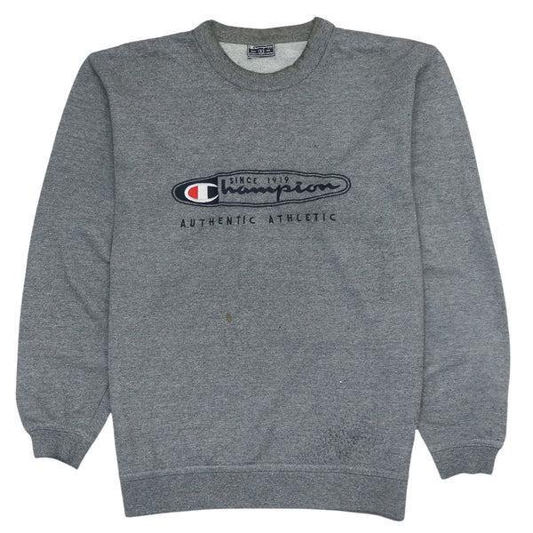 Vintage 90s Champion Spellout Grey Crew Neck Sweatshirt Men’s S