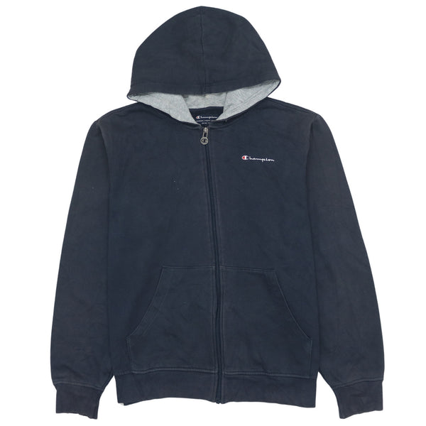 Champion 90's Drawstring Pockets Full Zip Up Hoodie Large Navy Blue