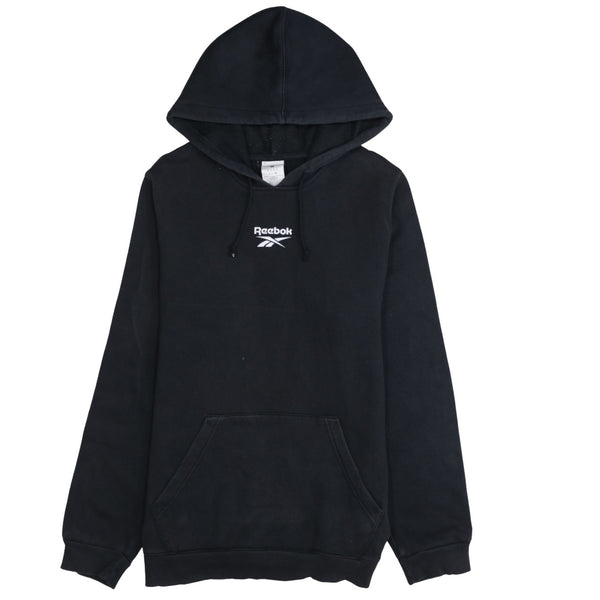Reebok 90's Drawstring Pockets Pullover Hoodie Medium Black