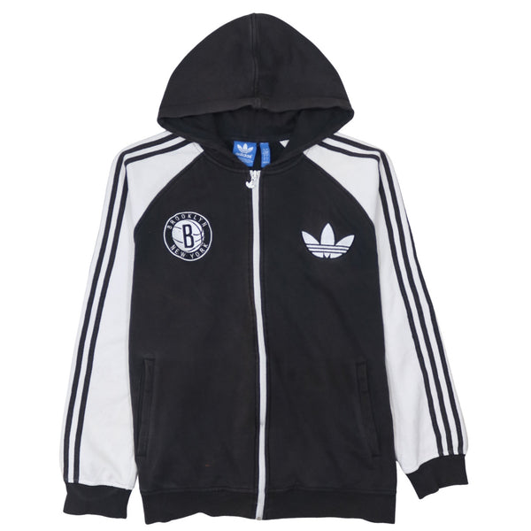 Adidas 90's Striped Sleeve Full Zip Up Hoodie Large Black