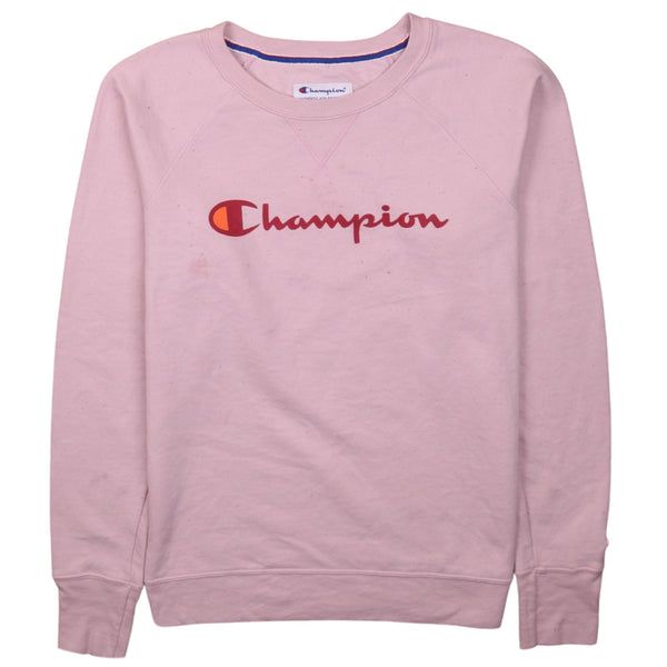 Champion 90's Spellout Crew Neck Sweatshirt Small Pink Retro