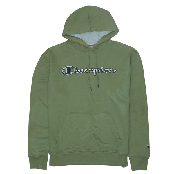 Vintage 90's Champion Spellout Pullover Hoodie Large Green Cotton