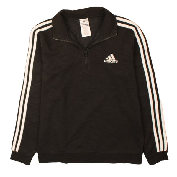 Adidas 90's Vintage Black Striped Sleeve Quarter Zip Sweatshirt M